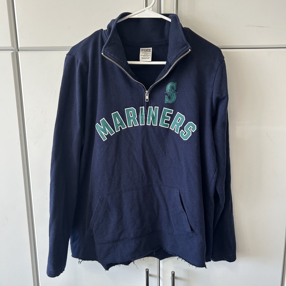 PINK Victoria's Secret Seattle Mariners Quarter Zip Pullover Navy Blue Medium